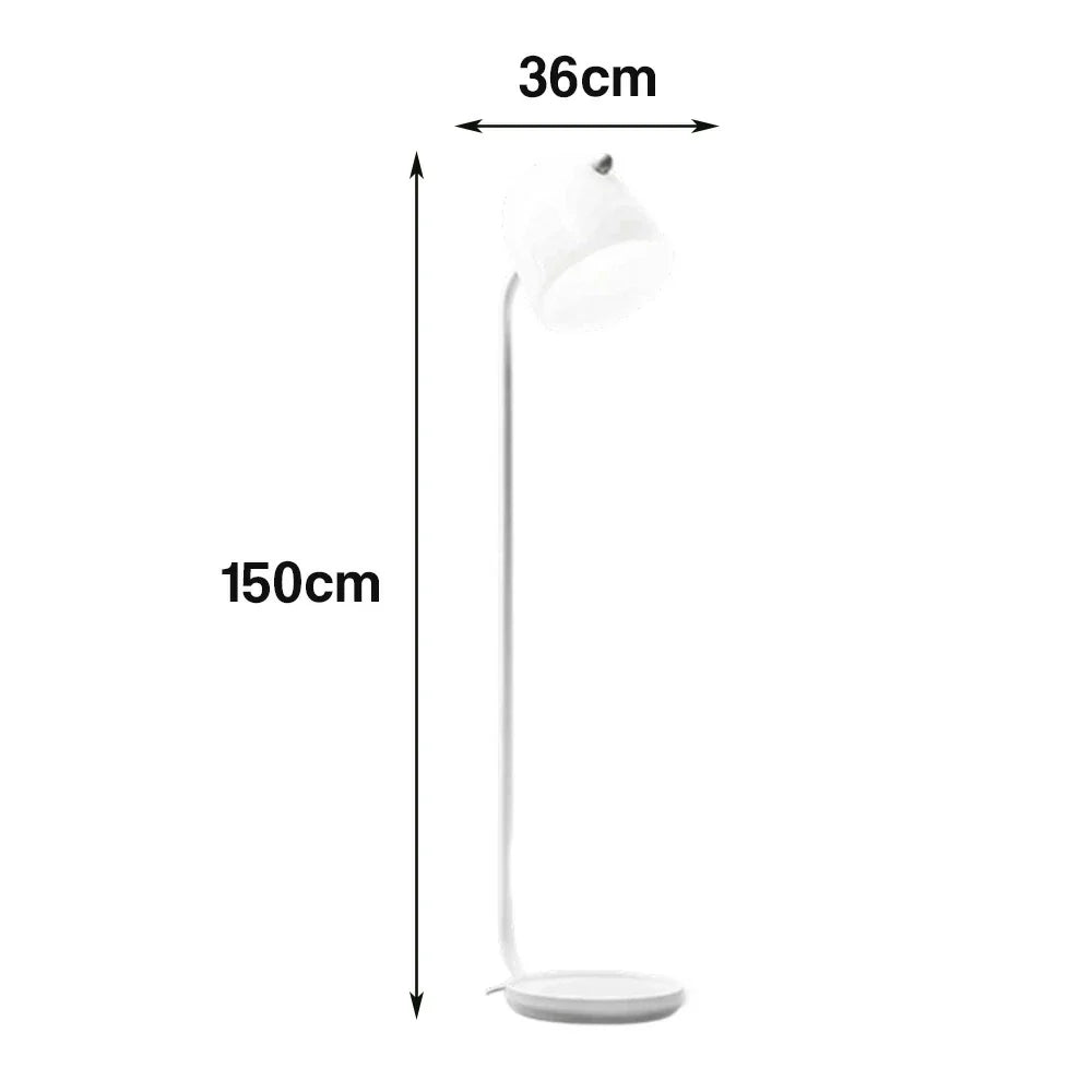 LIVARA Floor Lamp - Adjustable Reading Light, Curved Pole Design, Metal Frame with Stable Round Base - White