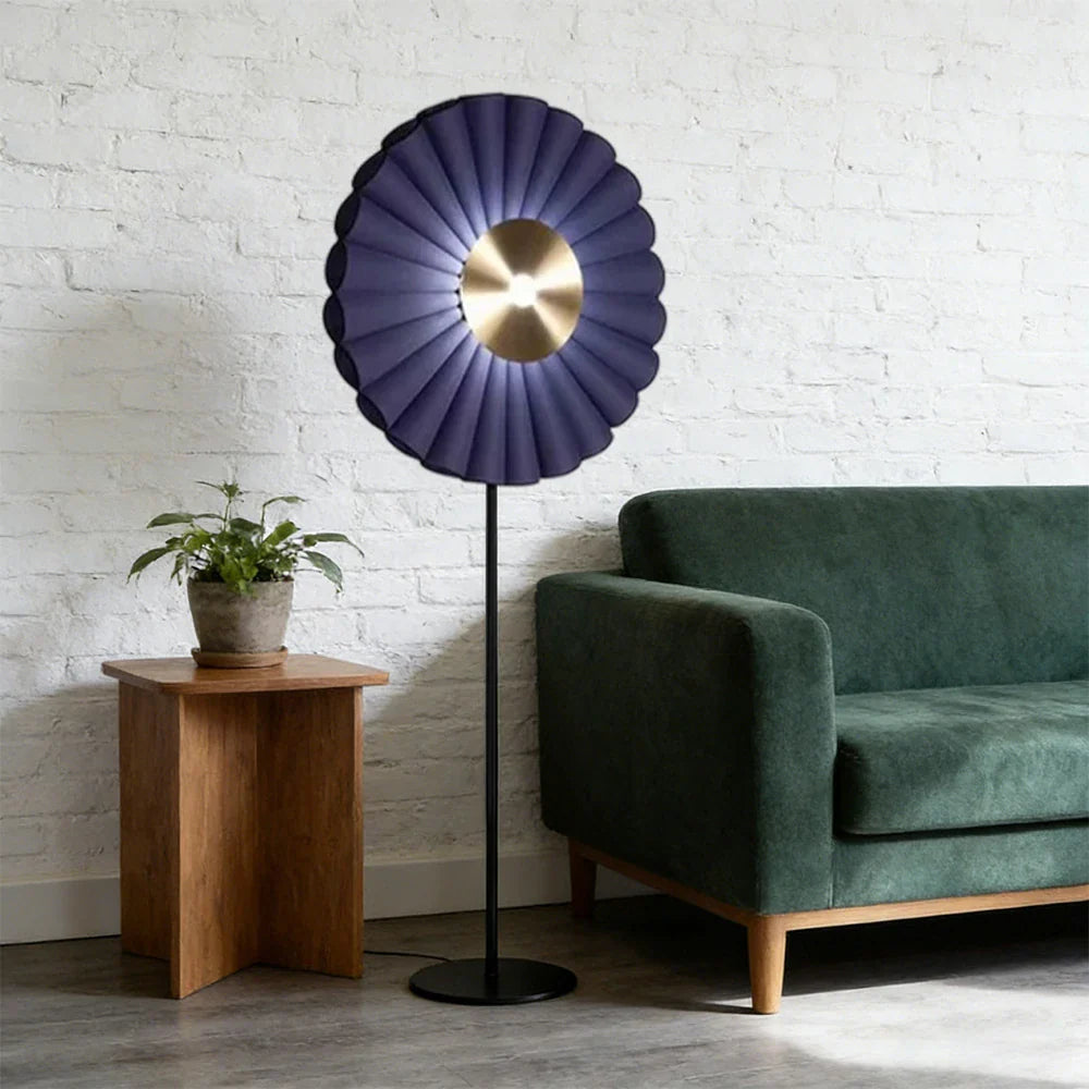 LIVARA Floor Lamp - Scandinavian Design, Soft Lighting, Handcrafted Fabric Shade, Metal Frame - Blue