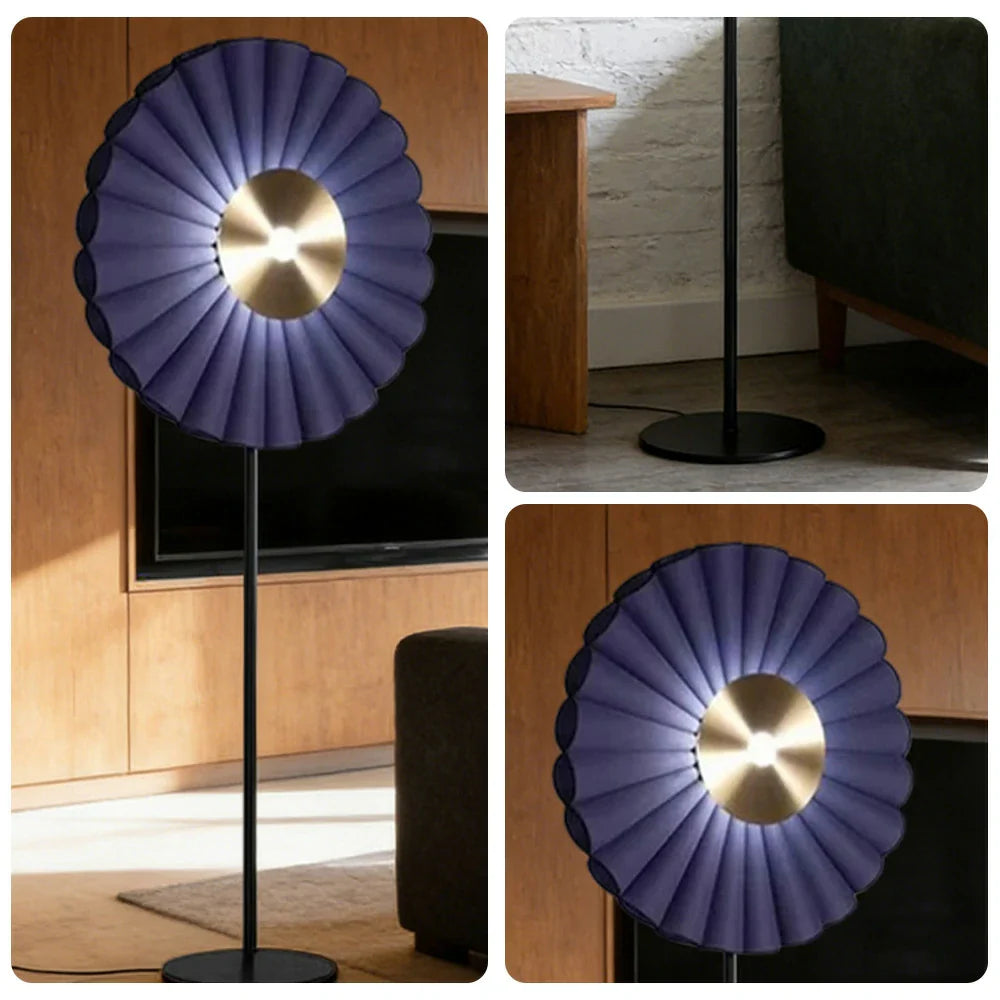 LIVARA Floor Lamp - Scandinavian Design, Soft Lighting, Handcrafted Fabric Shade, Metal Frame - Blue