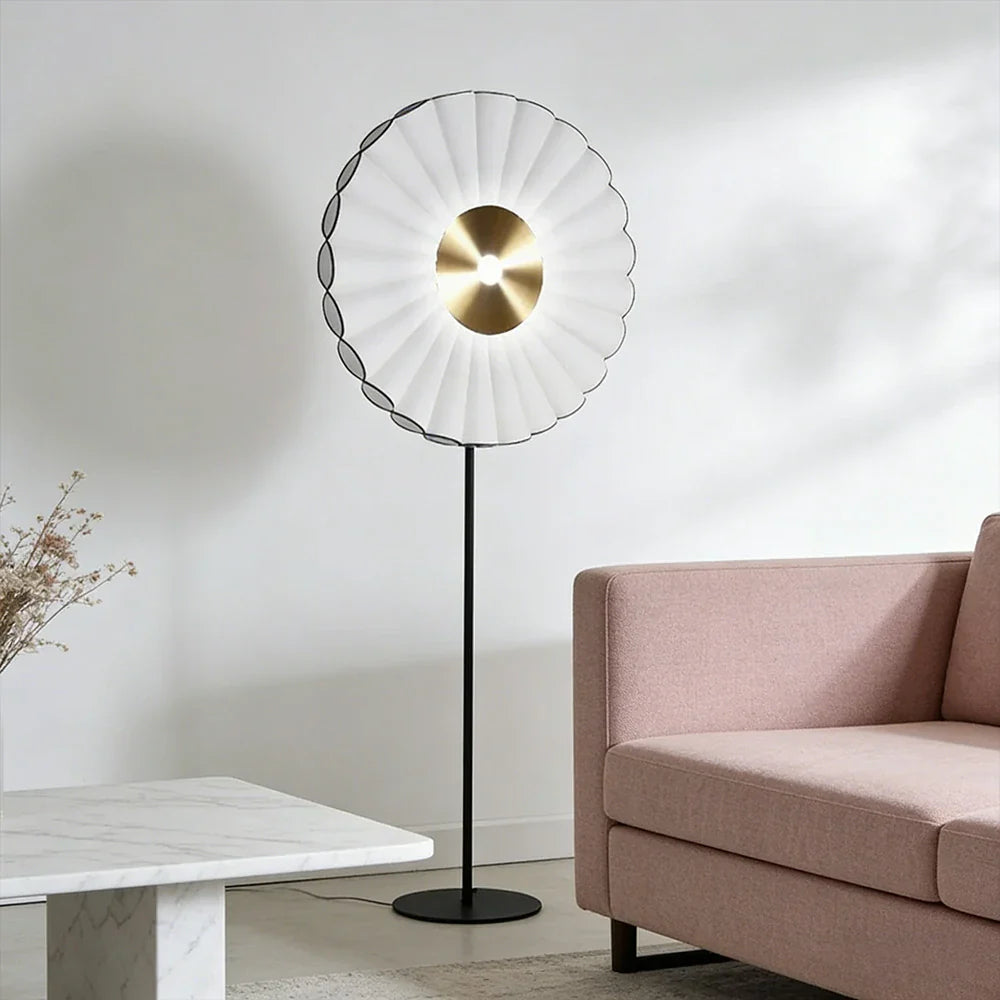 LIVARA Floor Lamp - Scandinavian Design, Soft Lighting, Handcrafted Fabric Shade, Metal Frame - White