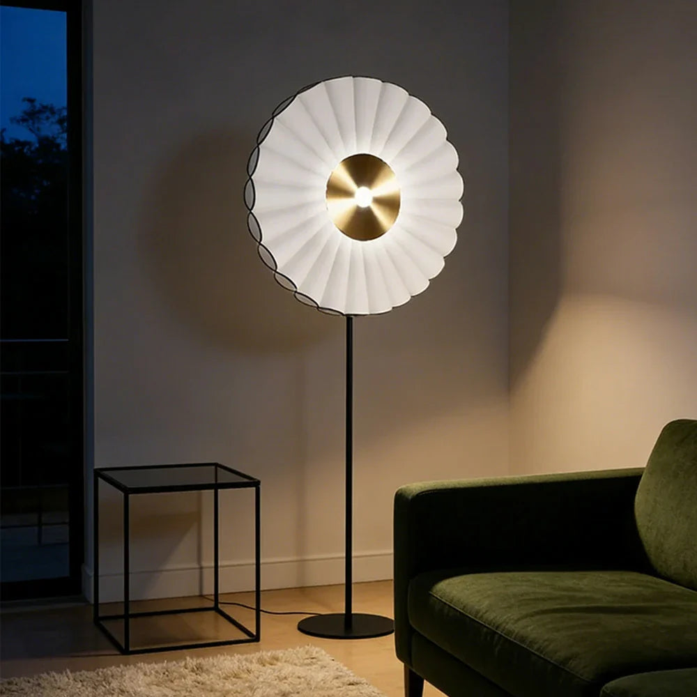 LIVARA Floor Lamp - Scandinavian Design, Soft Lighting, Handcrafted Fabric Shade, Metal Frame - White
