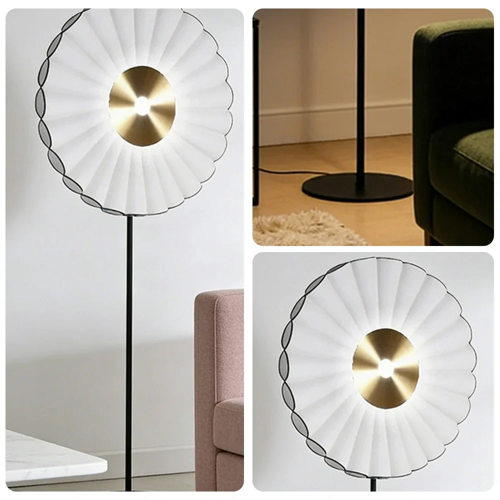 LIVARA Floor Lamp - Scandinavian Design, Soft Lighting, Handcrafted Fabric Shade, Metal Frame - White