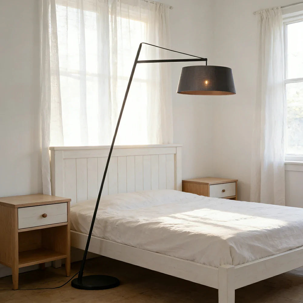 LIVARA Floor Lamp - Soft Ambient Lighting, Multi-Scene Use, Fabric Shade, Black Metal Frame with Stable Base