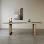 LIVARA Dining Table - Concrete-Style Tabletop, Wooden Legs, Easy-Clean Spill-Resistant Surface - Grey