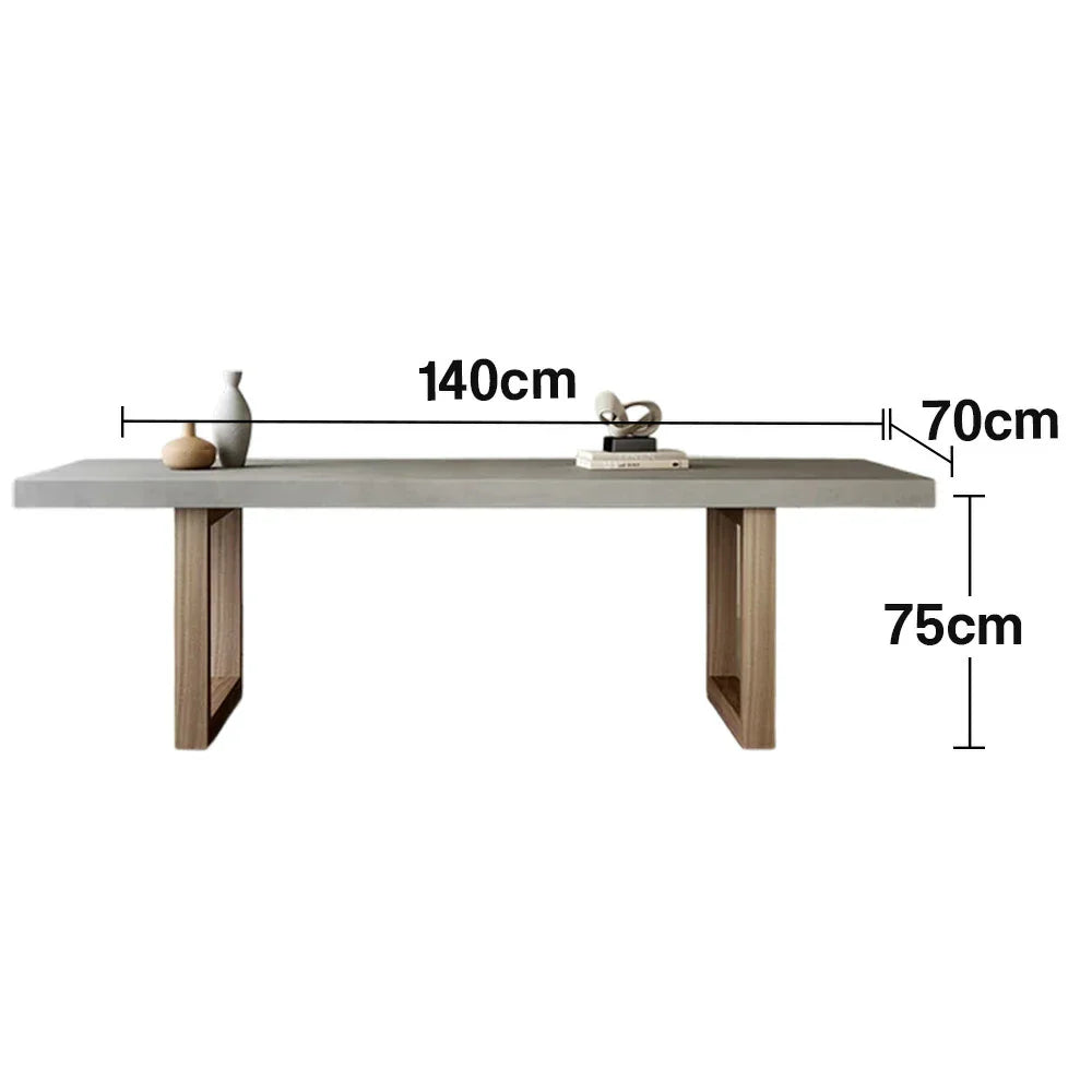 LIVARA Dining Table - Concrete-Style Tabletop, Wooden Legs, Easy-Clean Spill-Resistant Surface - Grey