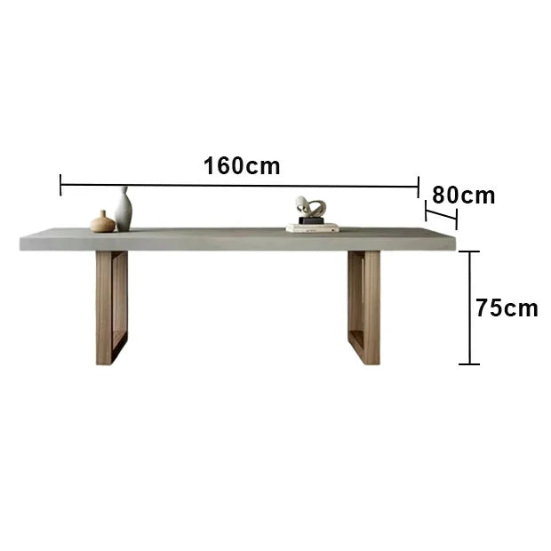 LIVARA Dining Table - Concrete-Style Tabletop, Wooden Legs, Easy-Clean Spill-Resistant Surface - Grey
