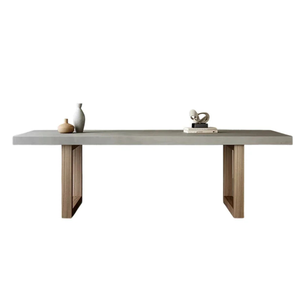 LIVARA Dining Table - Concrete-Style Tabletop, Wooden Legs, Easy-Clean Spill-Resistant Surface - Grey