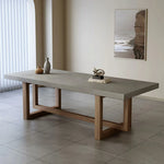 LIVARA Dining Table - Modern Concrete-Finish Top, Wooden Legs, Low-Maintenance Design - Grey