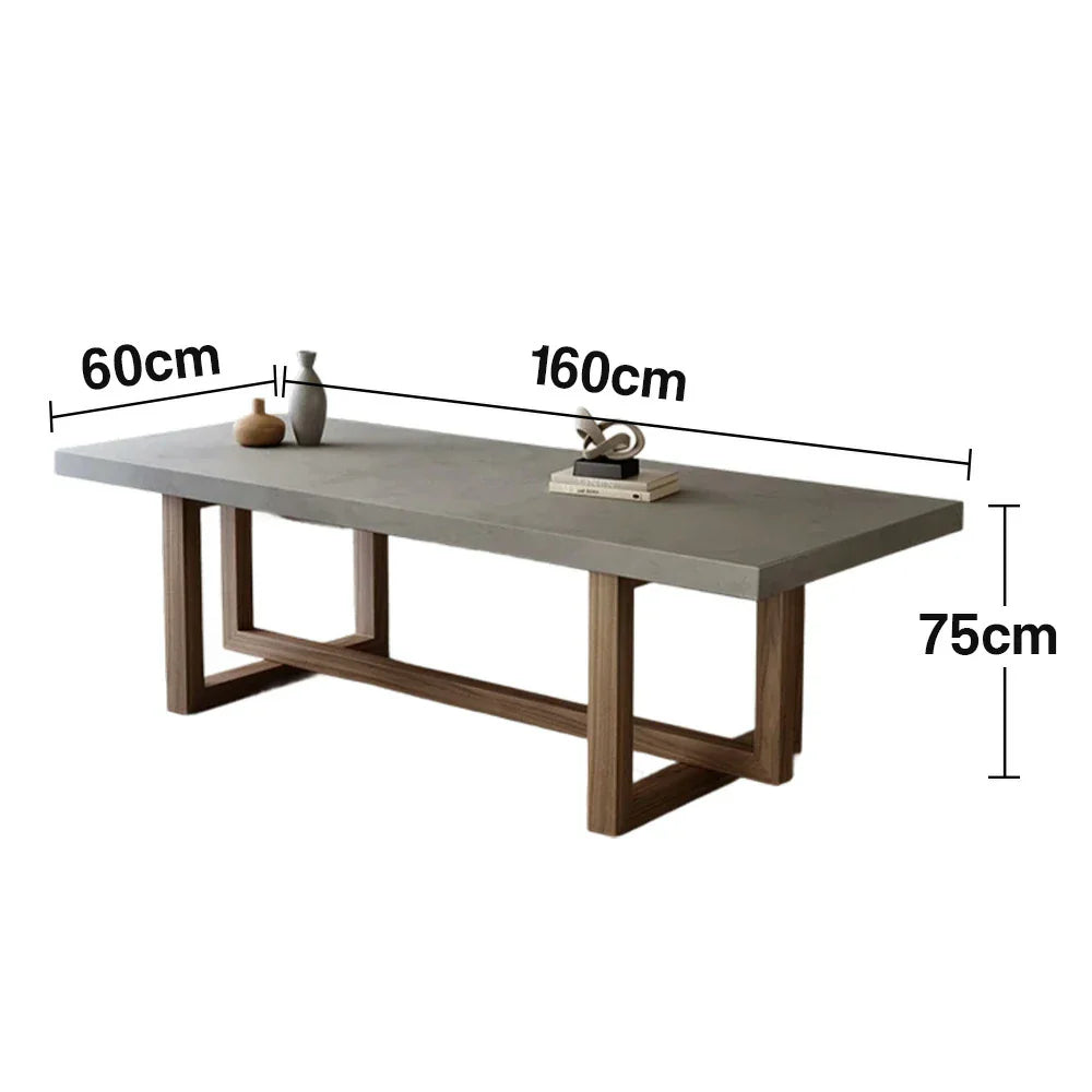 LIVARA Dining Table - Modern Concrete-Finish Top, Wooden Legs, Low-Maintenance Design - Grey