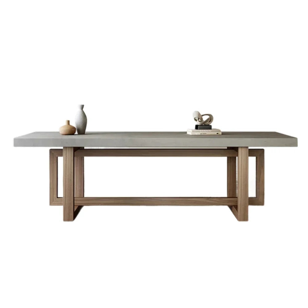 LIVARA Dining Table - Modern Concrete-Finish Top, Wooden Legs, Low-Maintenance Design - Grey