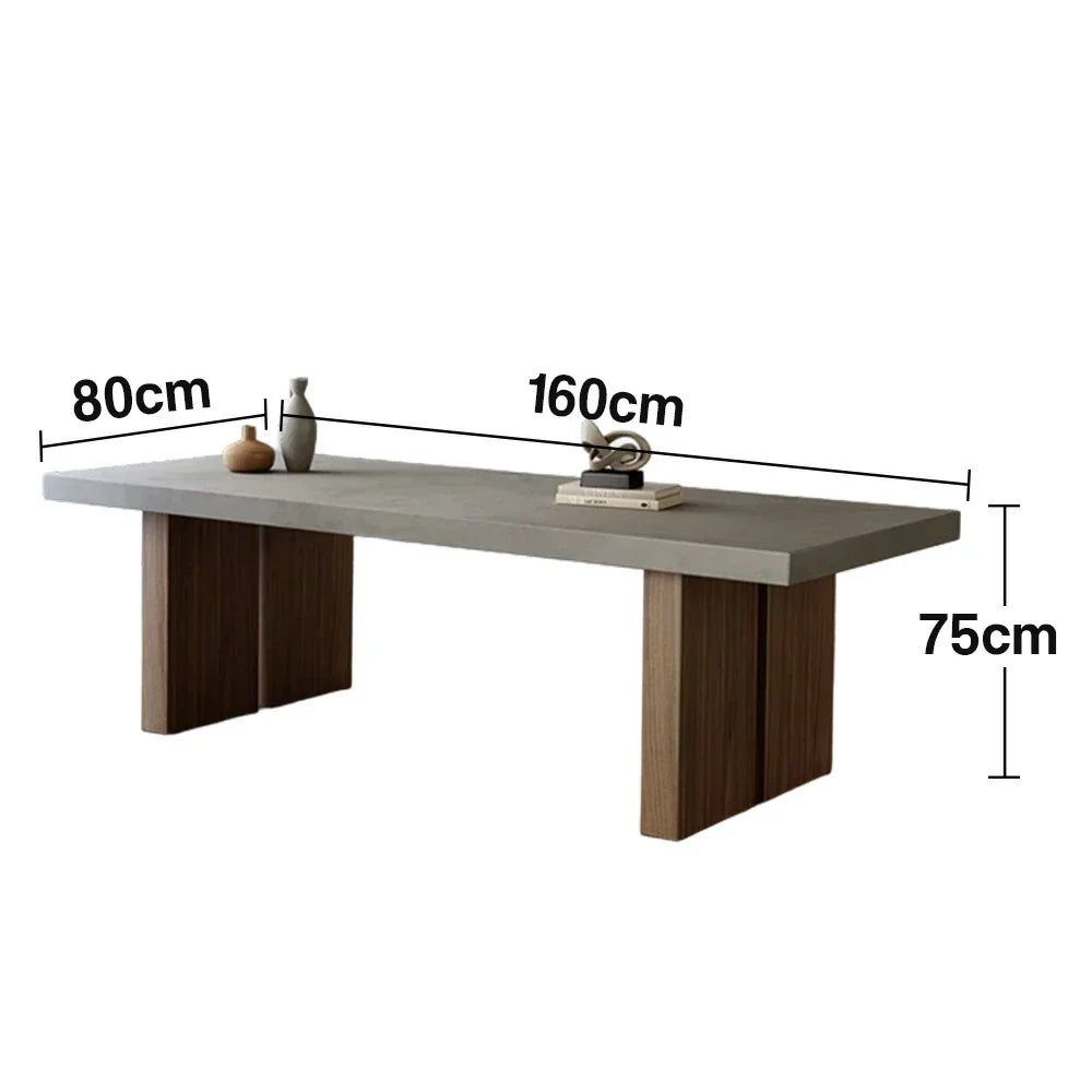 LIVARA 140/160cm Dining Table - Minimalist Concrete-Look Top with Durable Wooden Legs, Easy-Clean Surface - Grey