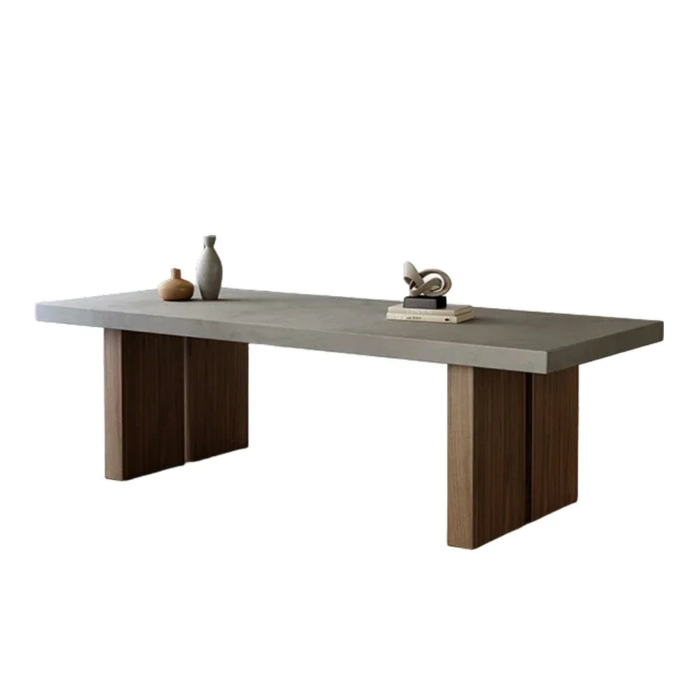 LIVARA 140/160cm Dining Table - Minimalist Concrete-Look Top with Durable Wooden Legs, Easy-Clean Surface - Grey