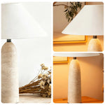 LIVARA Table Lamp - Cone-Shaped Shade, Natural Limestone Base, Soft Ambient Light, Sculptural Style