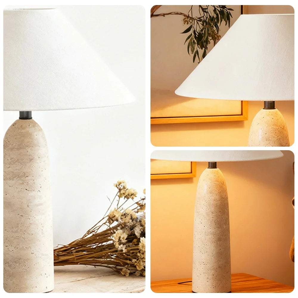 LIVARA Table Lamp - Cone-Shaped Shade, Natural Limestone Base, Soft Ambient Light, Sculptural Style
