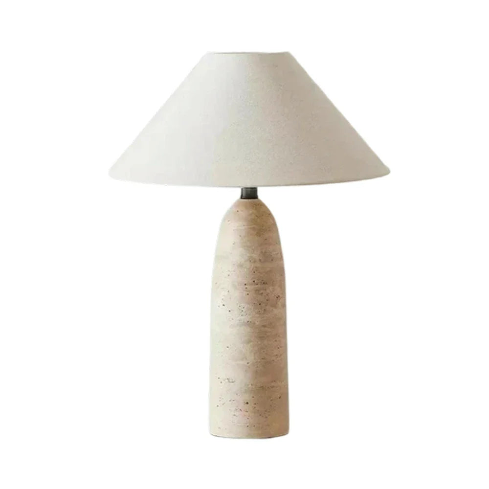 LIVARA Table Lamp - Cone-Shaped Shade, Natural Limestone Base, Soft Ambient Light, Sculptural Style