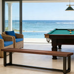 LIVARA 120/140cm Solid Wood Bench Seating - Heavy-Duty Dining & Pool Table Bench with Metal Frame Multi-Purpose Long Bench for Home & Game Rooms - Walnut Brown