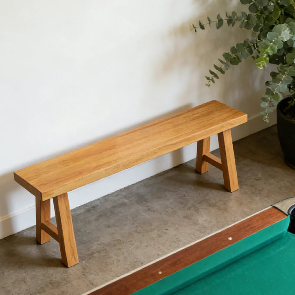 LIVARA 120/140cm Solid Wood Bench Seating - Splayed A-Frame Legs Design with 4.5cm Thick Top Heavy-Duty Dining & Pool Table Bench for Home & Game Rooms - Natural Wood