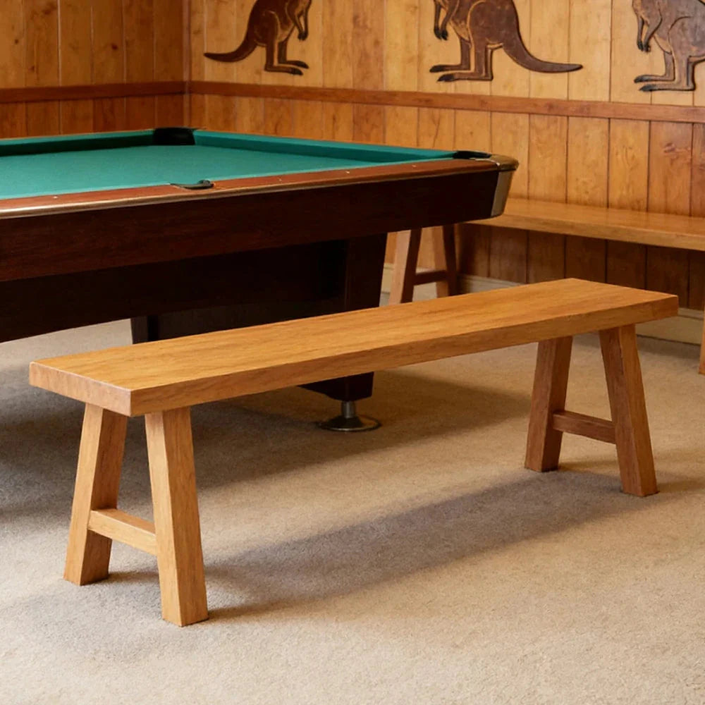LIVARA 120/140cm Solid Wood Bench Seating - Splayed A-Frame Legs Design with 4.5cm Thick Top Heavy-Duty Dining & Pool Table Bench for Home & Game Rooms - Natural Wood