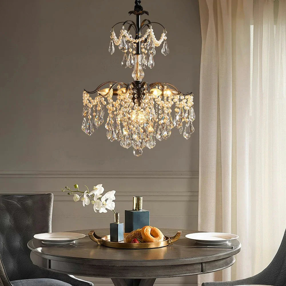 LIVARA 50/65/80cm High-Quality Iron Frame Crystal Pendant Light Adjustable Height, Crystal Beads, Elegant Light Diffusion