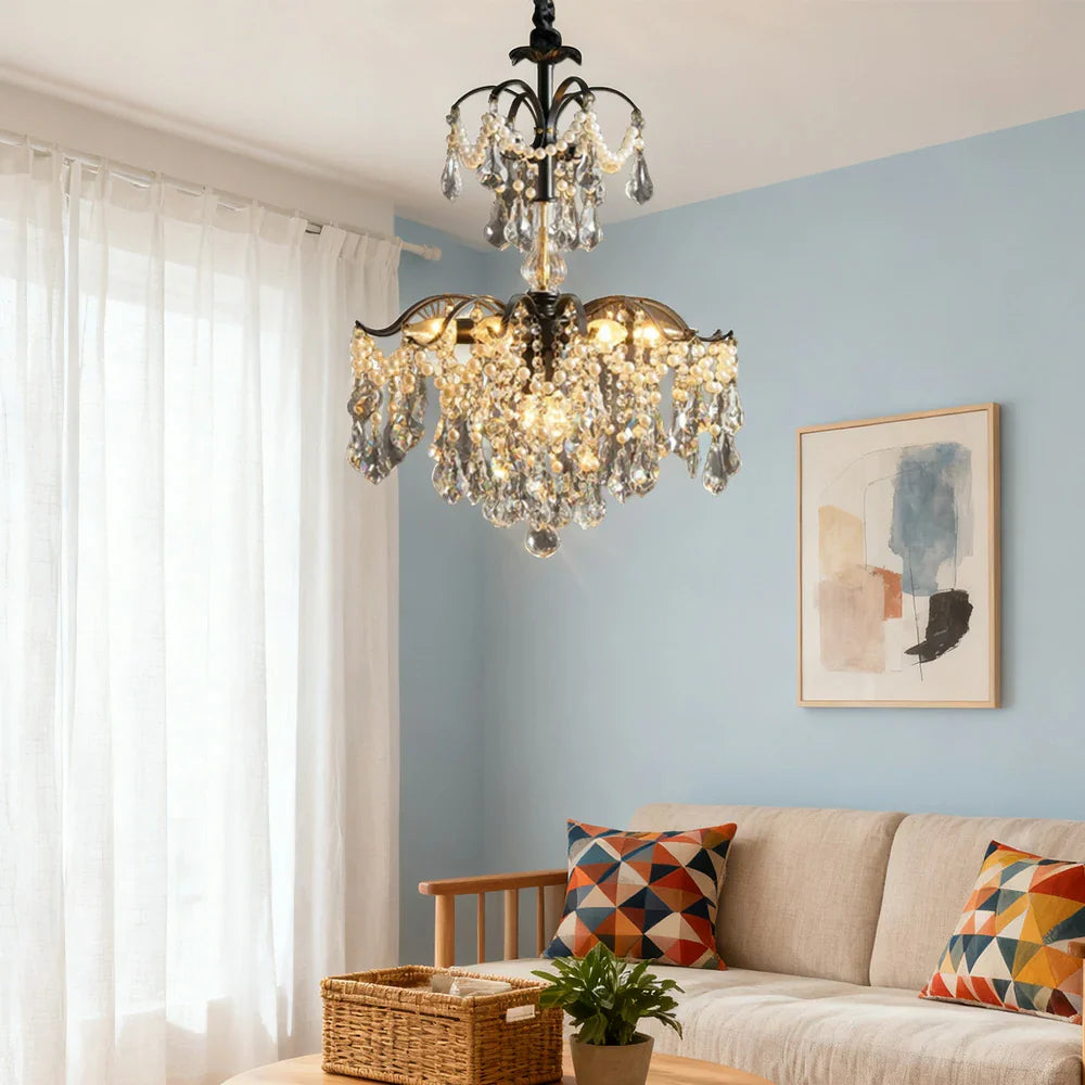 LIVARA 50/65/80cm High-Quality Iron Frame Crystal Pendant Light Adjustable Height, Crystal Beads, Elegant Light Diffusion
