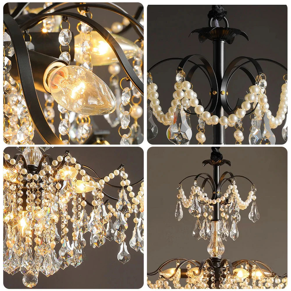 LIVARA 50/65/80cm High-Quality Iron Frame Crystal Pendant Light Adjustable Height, Crystal Beads, Elegant Light Diffusion