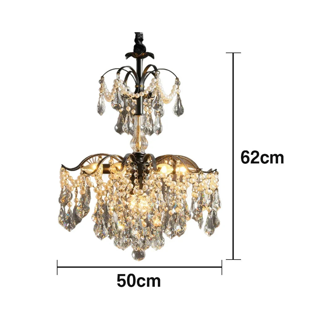 LIVARA 50/65/80cm High-Quality Iron Frame Crystal Pendant Light Adjustable Height, Crystal Beads, Elegant Light Diffusion
