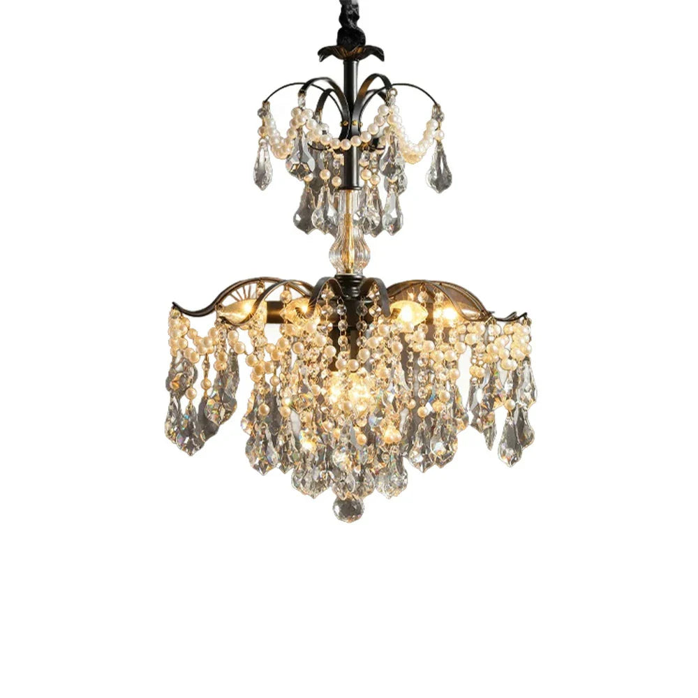 LIVARA 50/65/80cm High-Quality Iron Frame Crystal Pendant Light Adjustable Height, Crystal Beads, Elegant Light Diffusion