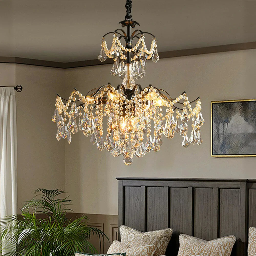 LIVARA 50/65/80cm High-Quality Iron Frame Crystal Pendant Light Adjustable Height, Crystal Beads, Elegant Light Diffusion