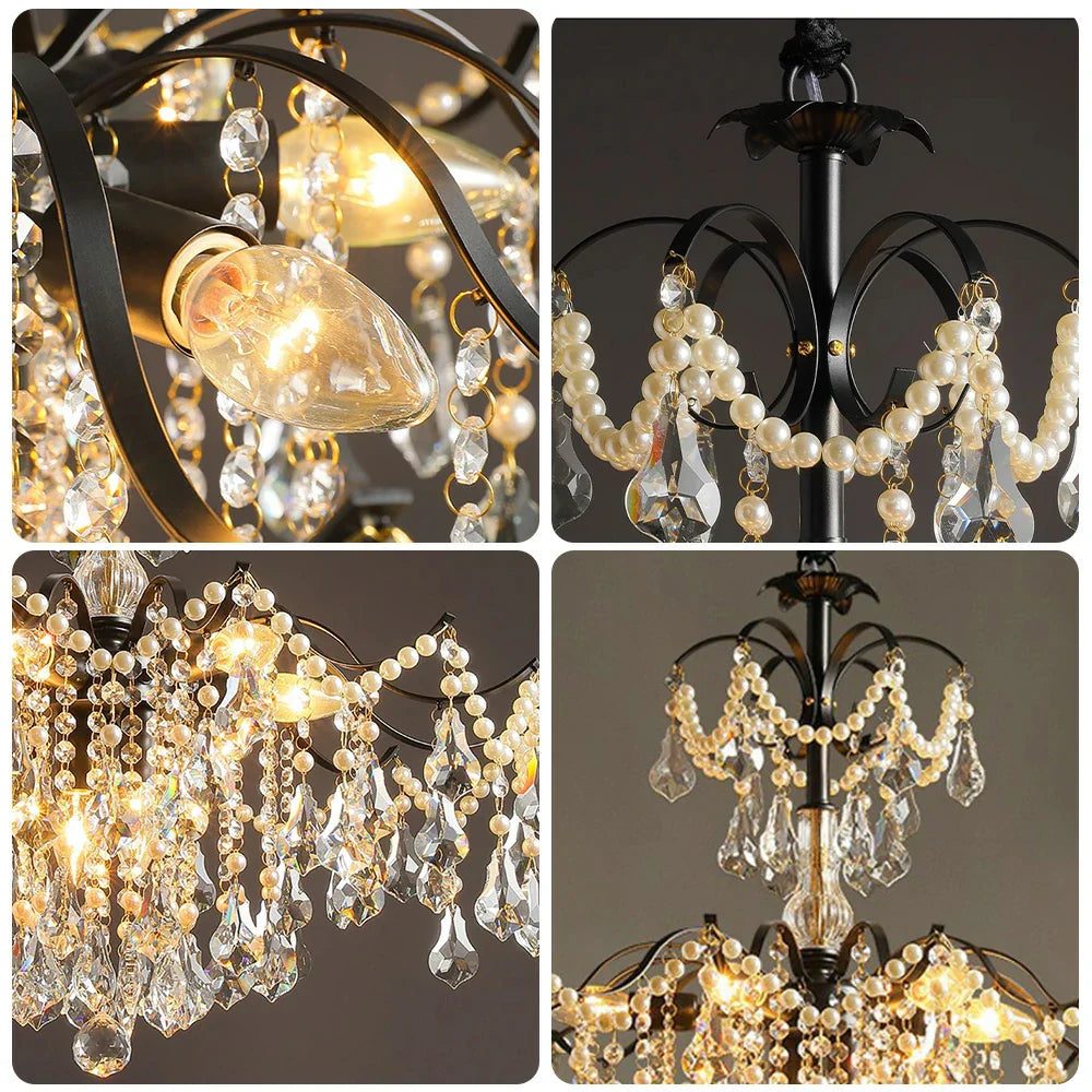 LIVARA 50/65/80cm High-Quality Iron Frame Crystal Pendant Light Adjustable Height, Crystal Beads, Elegant Light Diffusion