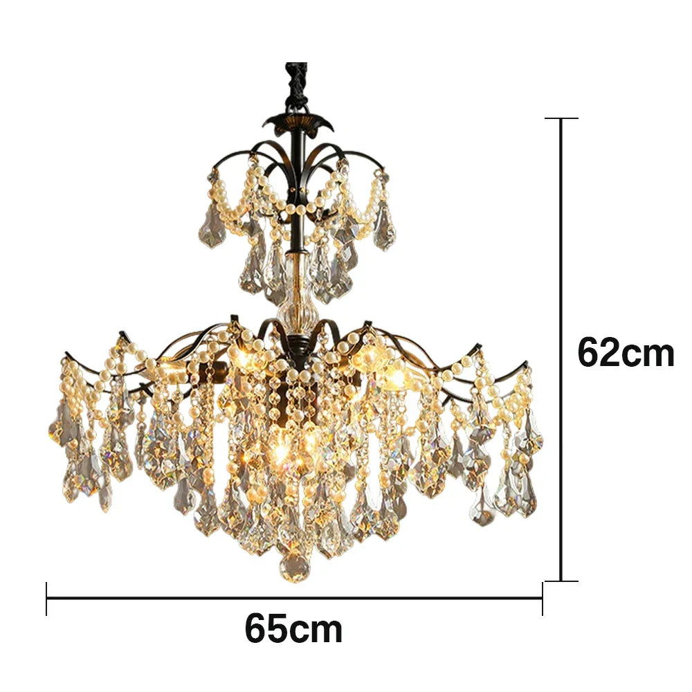 LIVARA 50/65/80cm High-Quality Iron Frame Crystal Pendant Light Adjustable Height, Crystal Beads, Elegant Light Diffusion