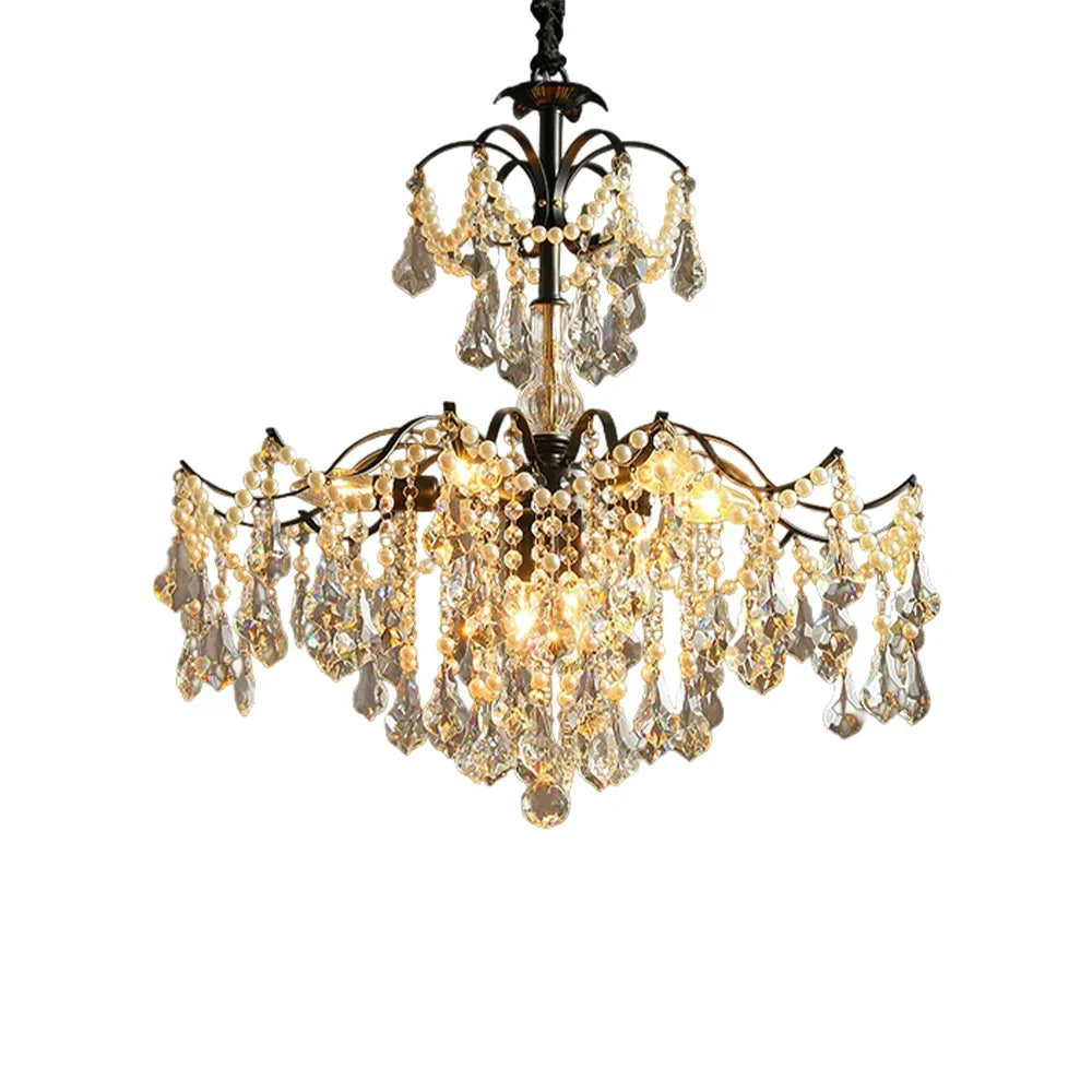 LIVARA 50/65/80cm High-Quality Iron Frame Crystal Pendant Light Adjustable Height, Crystal Beads, Elegant Light Diffusion