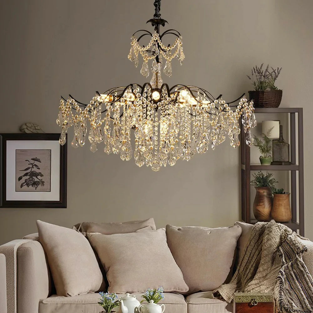 LIVARA 50/65/80cm High-Quality Iron Frame Crystal Pendant Light Adjustable Height, Crystal Beads, Elegant Light Diffusion