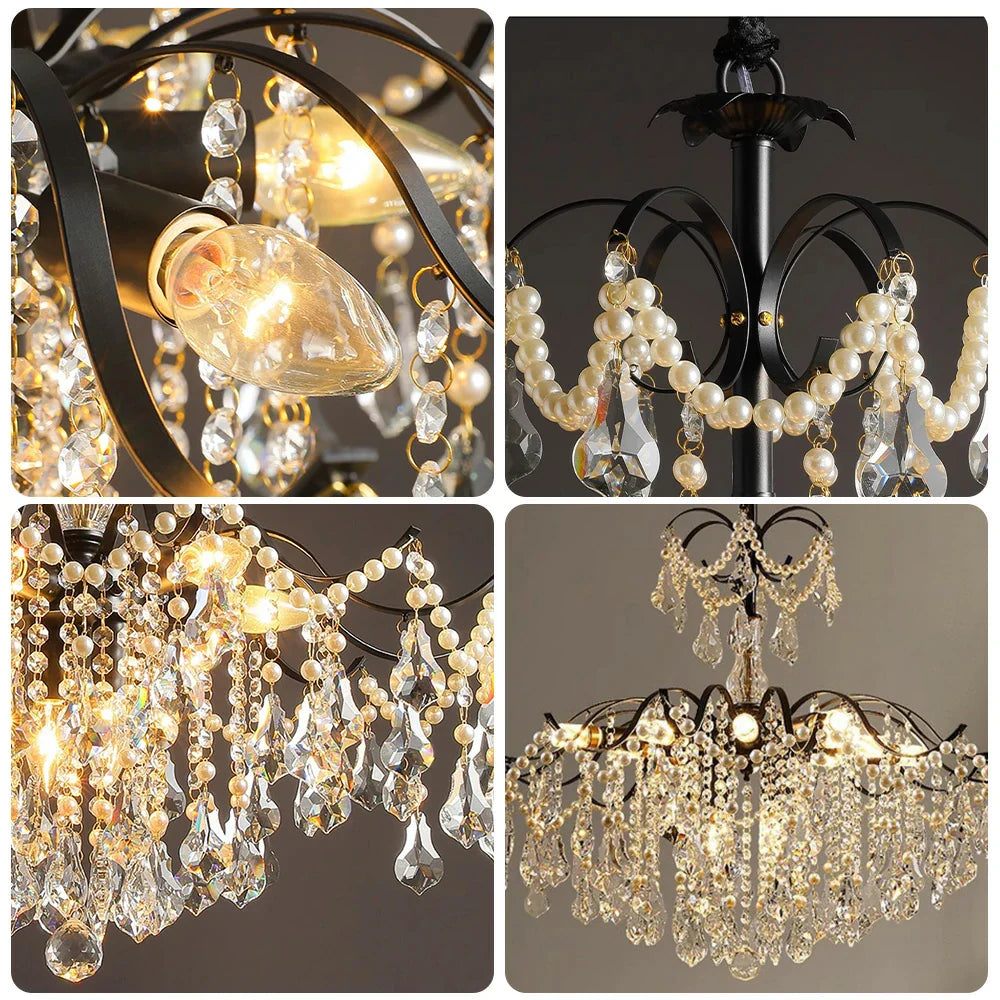 LIVARA 50/65/80cm High-Quality Iron Frame Crystal Pendant Light Adjustable Height, Crystal Beads, Elegant Light Diffusion