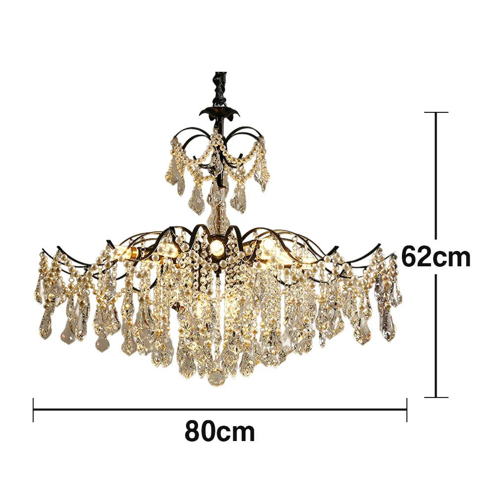 LIVARA 50/65/80cm High-Quality Iron Frame Crystal Pendant Light Adjustable Height, Crystal Beads, Elegant Light Diffusion