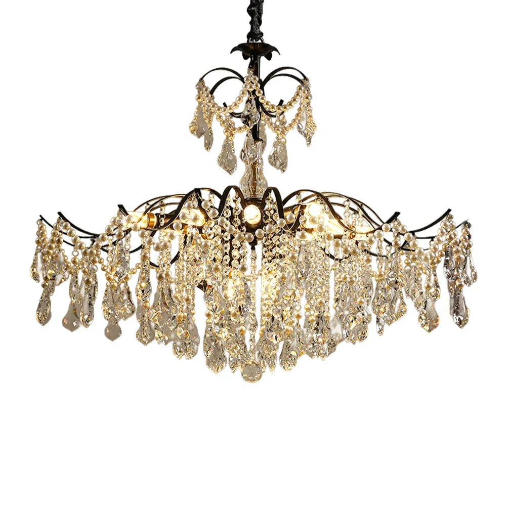 LIVARA 50/65/80cm High-Quality Iron Frame Crystal Pendant Light Adjustable Height, Crystal Beads, Elegant Light Diffusion