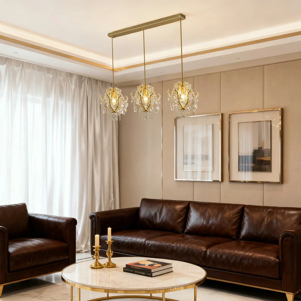 LIVARA 70/120cm E14 Lamp Holder Electroplated Iron Crystal Pendant Adjustable Chain Pendant Ligh Elegant & Safe for Indoor Spaces