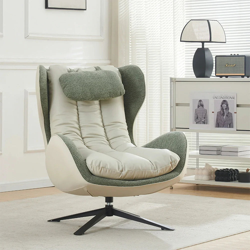 LIVARA Leisure Design, Neck Durable Plush Ergonomic Chair - Upholstery - Cushion Base, Support, Lounge Curved Swivel Steel with Scratch-Resistant Green