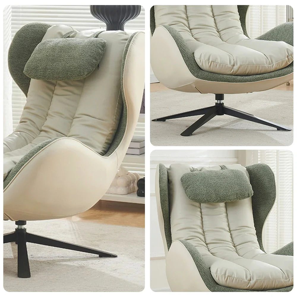 LIVARA Leisure Design, Neck Durable Plush Ergonomic Chair - Upholstery - Cushion Base, Support, Lounge Curved Swivel Steel with Scratch-Resistant Green
