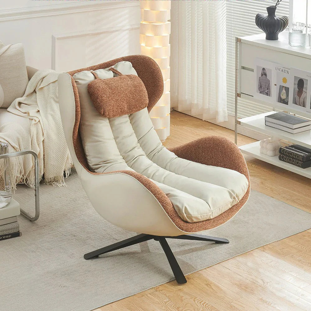 LIVARA Leisure Chair Lounge with Durable Steel - Curved Cushion Support, Upholstery Neck Swivel Base, Plush - Design, Ergonomic Scratch-Resistant Orange