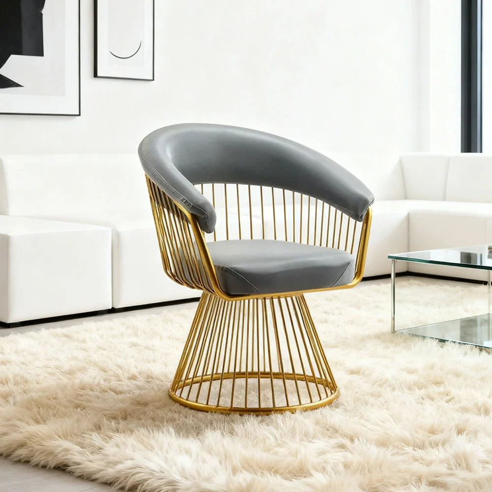 LIVARA Swivel Chair - Half-Round Backrest, High-Elastic Foam, Thick Tempered Glass Base, Wide Seat Comfort - Grey