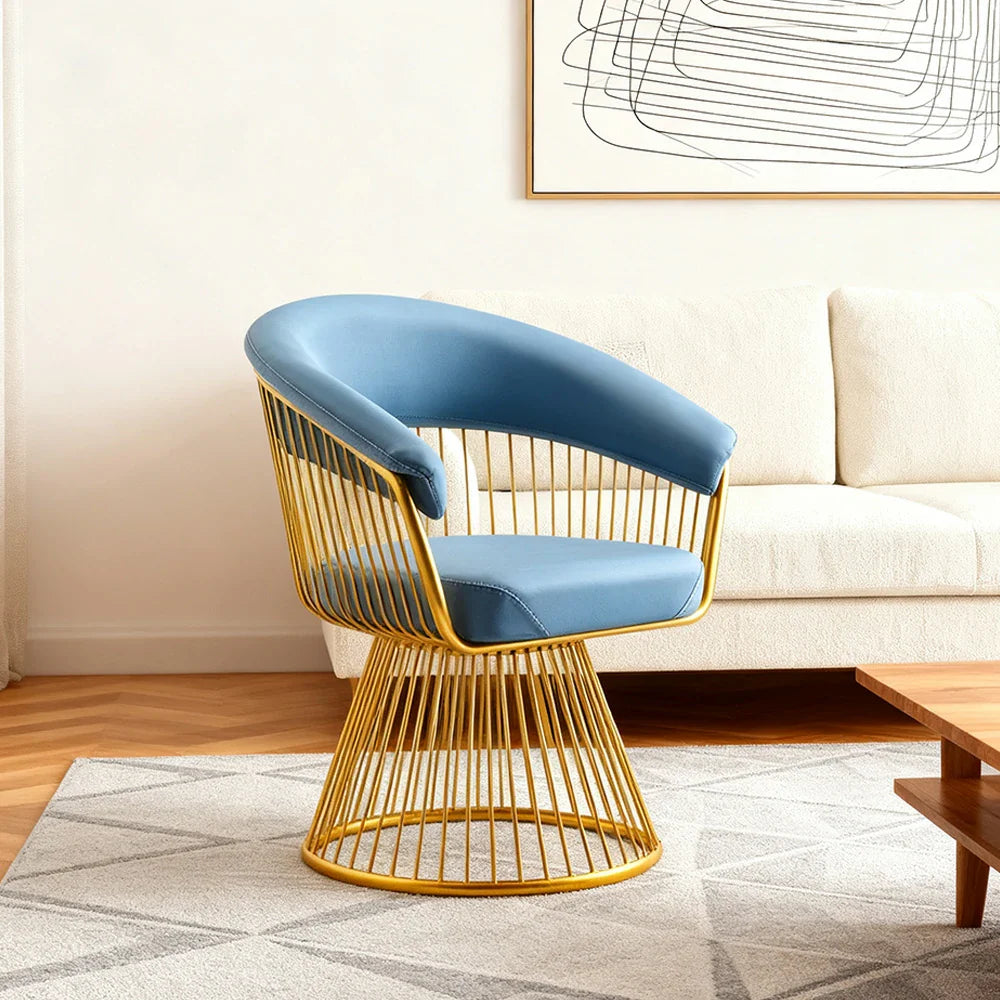 LIVARA Swivel Chair - Half-Round Backrest, High-Elastic Foam, Thick Tempered Glass Base, Wide Seat Comfort - Blue