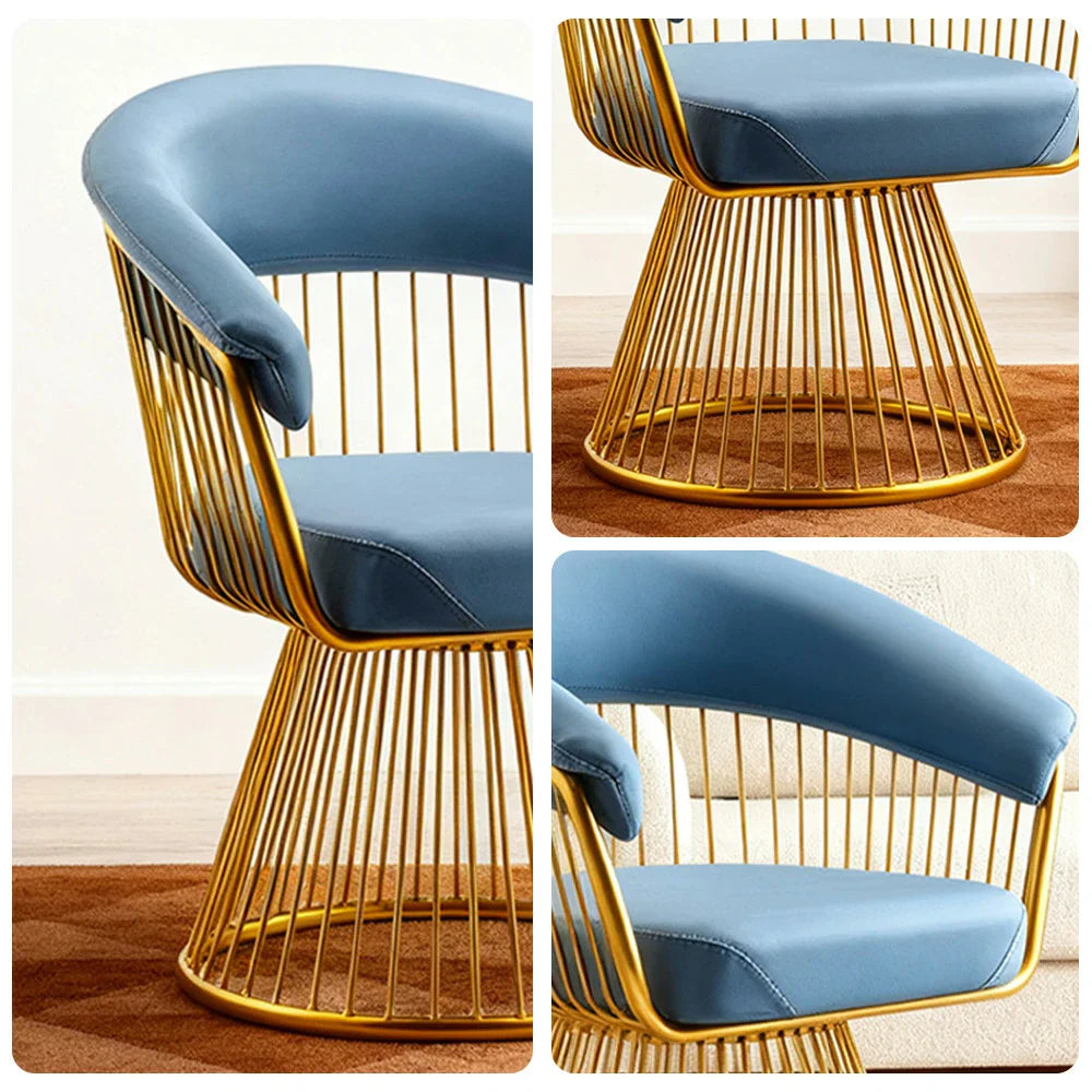 LIVARA Swivel Chair - Half-Round Backrest, High-Elastic Foam, Thick Tempered Glass Base, Wide Seat Comfort - Blue