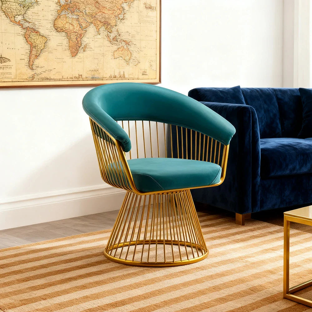 LIVARA Swivel Chair - Half-Round Backrest, High-Elastic Foam, Thick Tempered Glass Base, Wide Seat Comfort - Green