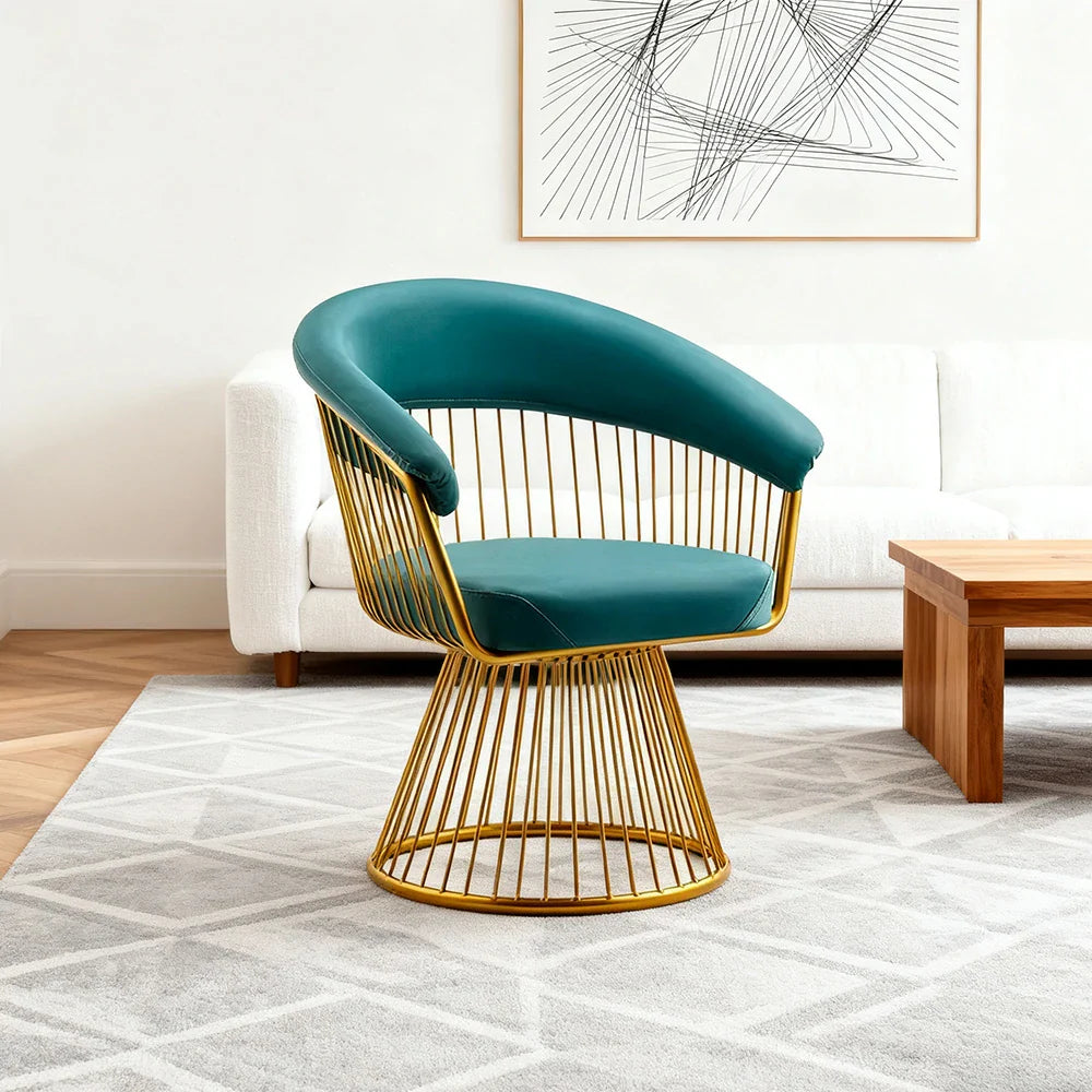 LIVARA Swivel Chair - Half-Round Backrest, High-Elastic Foam, Thick Tempered Glass Base, Wide Seat Comfort - Green