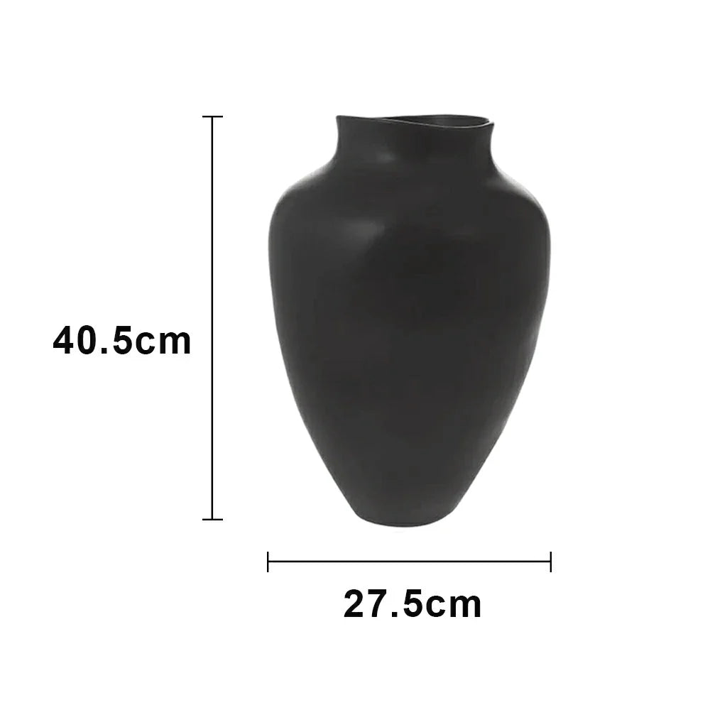 LIVARA Ceramic Vase Ornament Artistic Display Matte Ceramic Handcrafted Stone-Texture Design - Black