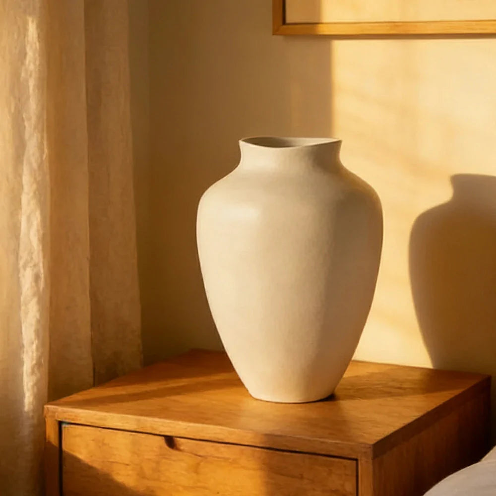 LIVARA Ceramic Vase Ornament Artistic Display Matte Ceramic Handcrafted Stone-Texture Design - White