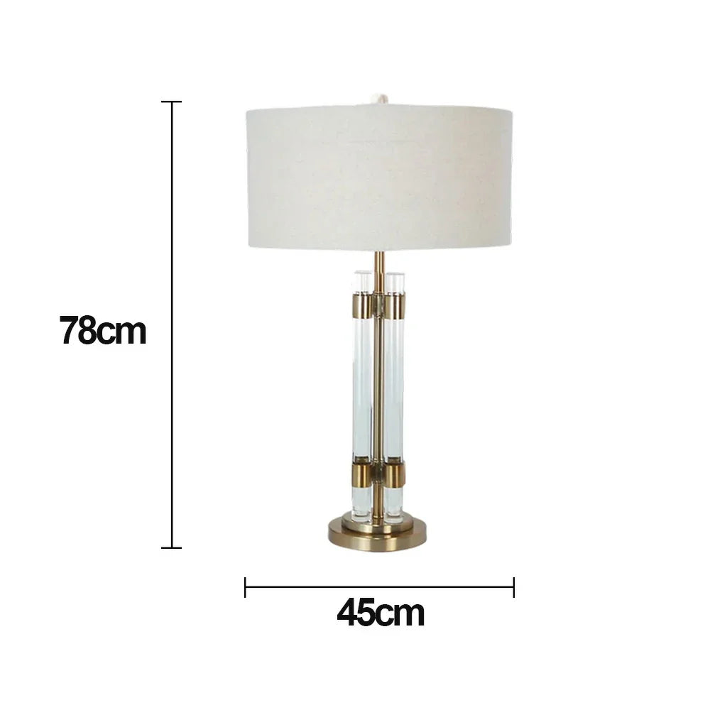 LIVARA Table Lamp - Brushed Bronze Finish, Dual Glass Columns, Fabric Shade, Soft Warm Light, Artistic Look