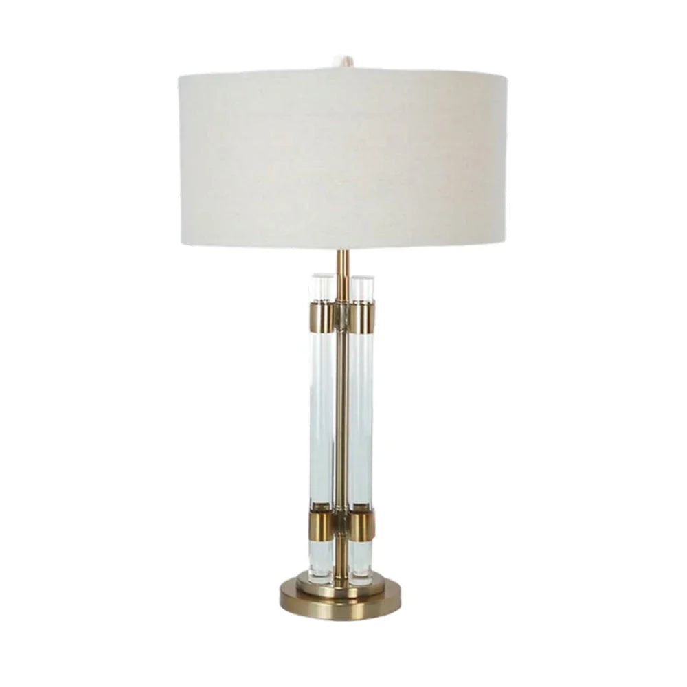 LIVARA Table Lamp - Brushed Bronze Finish, Dual Glass Columns, Fabric Shade, Soft Warm Light, Artistic Look