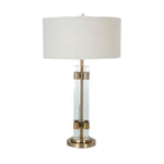 LIVARA Table Lamp - Brushed Bronze Finish, Dual Glass Columns, Fabric Shade, Soft Warm Light, Artistic Look