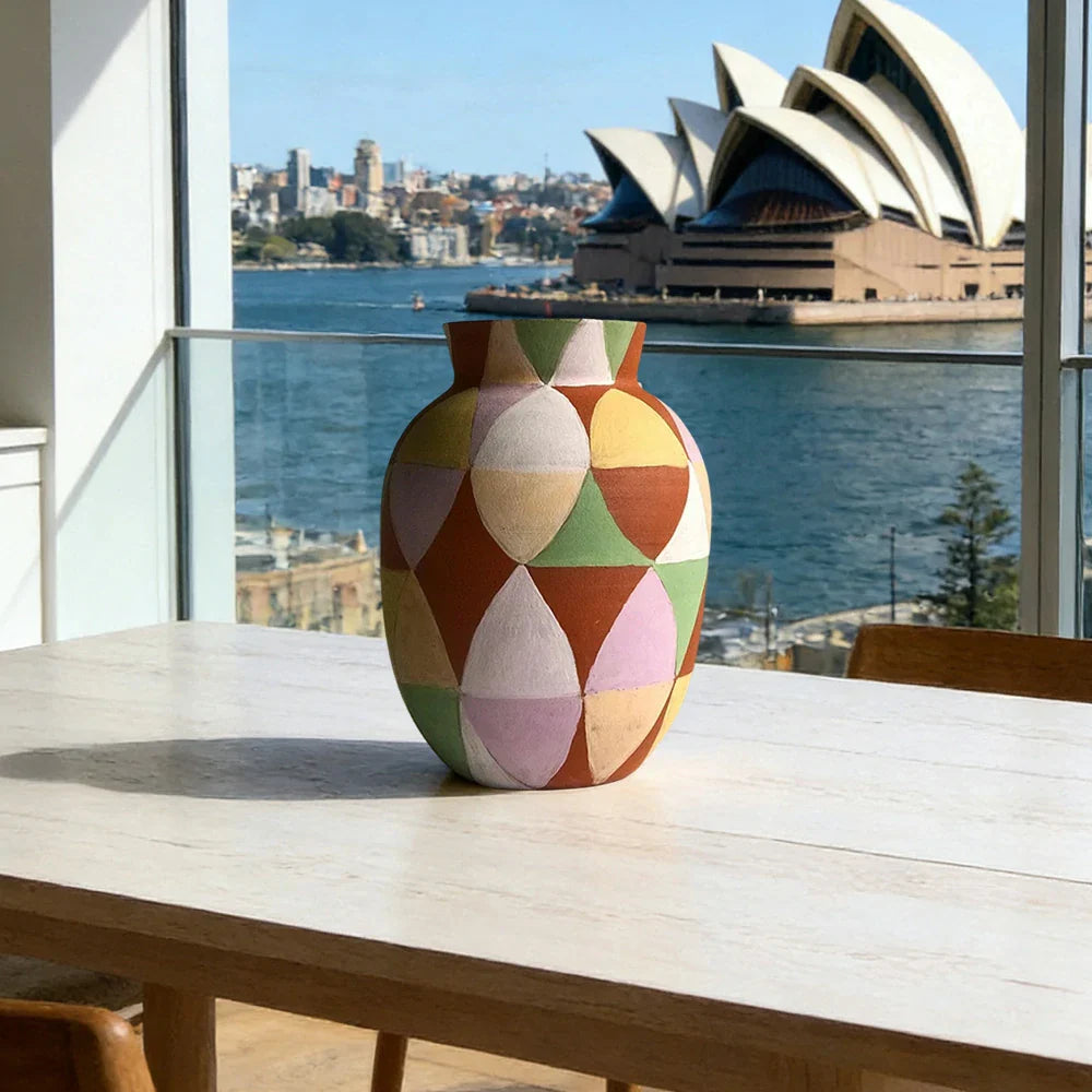 LIVARA Radiant Bloom Ceramic Vase Sculptural Geometric Pattern Handcrafted Matte Finish Artistic Accent for Modern Interiors - Multicolor